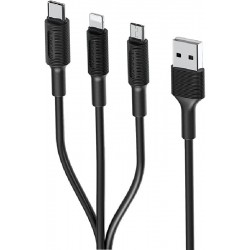 Câble 3 en 1 Lightning - Type-C - Micro USB 1m Noir